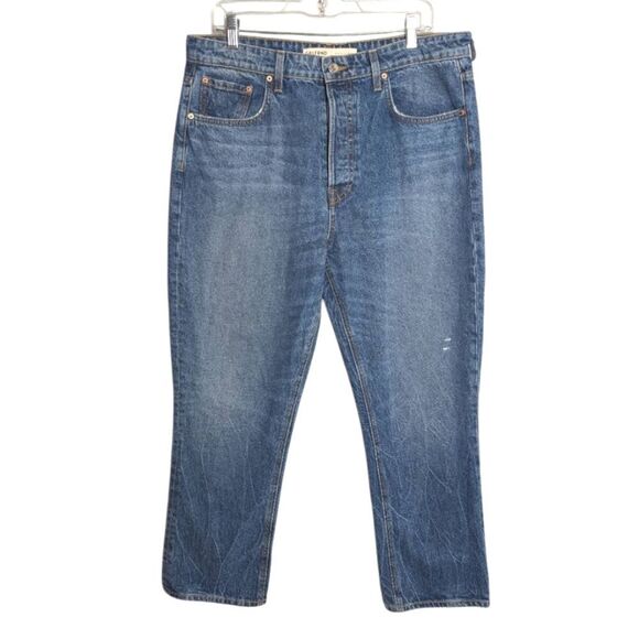 Grlfrnd Karolina High Rise Straight Crop Hudson River Button Fly Denim Jeans 32 - Picture 2 of 9